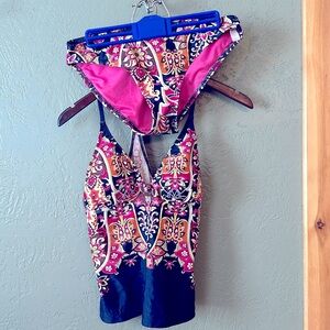 Athleta swim suit, 2 piece, patterned, racer back